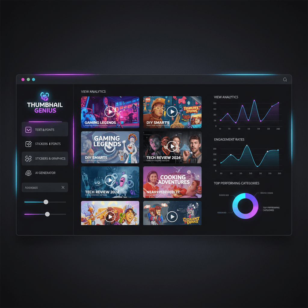 Dashboard do ThumbYou mostrando criação de thumbnails e analytics